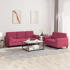 3202038 vidaXL 2 pcs conjunto de sofás com almofadas veludo vermelho-tinto