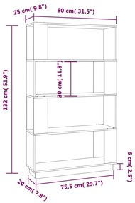 Estante/divisória 80x25x132 cm pinho maciço branco