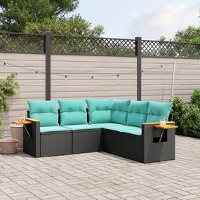 5 pcs conjunto de sofás p/ jardim c/ almofadões vime PE preto