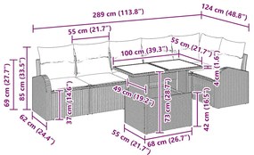 Conjunto de Sofás para Jardim com 7 Peças e Almofadas Cinzas em Rattan