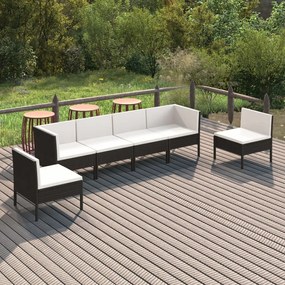vidaXL 6 pcs conjunto lounge de jardim c/ almofadões vime PE preto