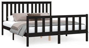 Estrutura de cama com cabeceira 160x200 cm pinho maciço preto
