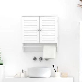 Armário Casa de Banho de Parede 60x23x60cm com 2 Portas de Persiana Prateleira Interior e Barra para Toalhas Móvel Auxiliar Suspenso Moderno Multiuso