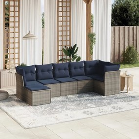 vidaXL 7 pcs conjunto sofás p/ jardim c/ almofadões vime PE cinzento