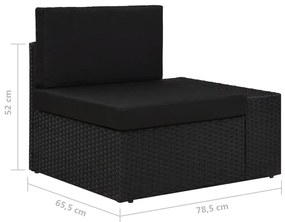 9 pcs conjunto lounge de jardim c/ almofadões vime PE preto