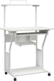 HOMCOM Mesa para computador com rodízios e prateleiras de armazenamento, estação de trabalho com bandeja para teclado, 80x50x130cm, branco | Aosom Portugal