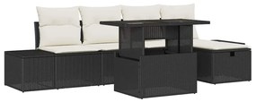 Conjunto de Sofá de Jardim com Almofadas Preto Rattan Poliéster