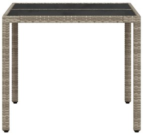 Mesa de jardim c/ tampo de vidro 90x90x75cm vime PE cinza-claro