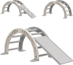 AIYAPLAY Escalada para Crianças de 18-48 Meses 4 em 1 com Arco de Escalada Baloiço Rampa e Escorrega 164x70x57 cm Cinza e Branco | Aosom Portugal