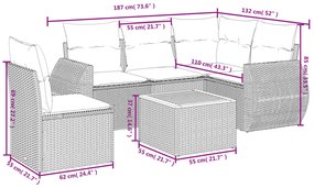 6 pcs conjunto de sofás p/ jardim com almofadões vime PE bege