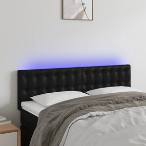 Cabeceira de cama c/ LED couro artificial 144x5x78/88 cm preto