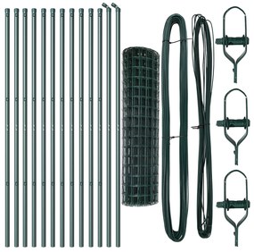 Cerca Euro com 13 Postes 1x25 m Aço Galvanizado Verde