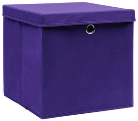 Caixas de arrumação com tampas 4 pcs 32x32x32 cm tecido roxo