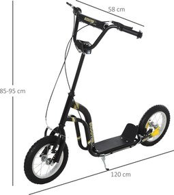 Trotinete infantil, rodas pneumáticas grandes de 12 polegadas em borracha, capacidade de carga de 100 kg, trotinete todo-o-terreno com travões duplos,