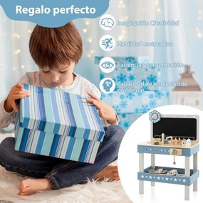 Bancada de ferramentas para crianças com 61 peças de peças de construção para oferta educativa Brinquedo de construção para 3-5 anos Azul