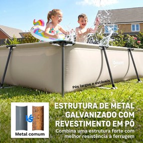 Piscina Desmontável Tubular 316x238x66,5 3701 L Piscina Retangular com Estrutura Metálica para 2-4 Pessoas Cinza