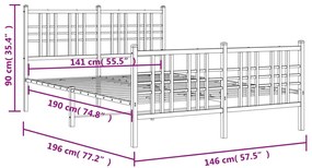 Estrutura de cama com cabeceira e pés 140x190 cm metal preto
