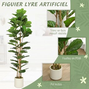 Planta Artificial de Interior Figueira-Lira, 55 x 55 x 180 cm, Folhas Realistas, Verde