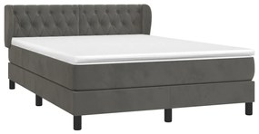 Cama com molas/colchão 140x190 cm veludo cinzento-escuro