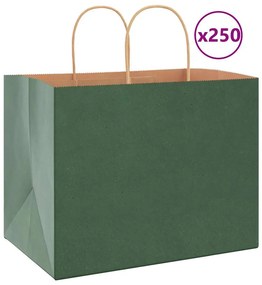 vidaXL Sacos de papel 250 unid com alças verde 32x22x24 cm
