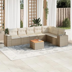 vidaXL 8 pcs conjunto de sofás p/ jardim com almofadões vime PE bege