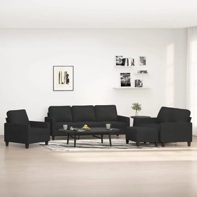vidaXL 4 pcs conjunto de sofás com almofadões tecido preto