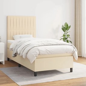 vidaXL Cama com molas/colchão 90x190 cm tecido cor creme