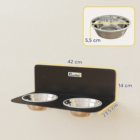 Conjunto de 2 Taças para Cão de Parede, 42 x 23,5 x 14 cm, Altura Regulável, Preto