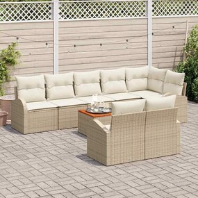 Conjunto de Sofás Jardim com 9 Peças com Almofadas Bege Rattan Poliést