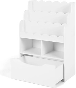 Estante Infantil para Brinquedos, 30 x 60 x 91 cm, Gaveta Removível com Rodas, Branco