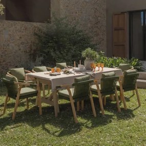 Conjunto De Mesa Retangular Extensível 200-260-320x100 Cm E 8 Cadeiras De Jardim Com Apoios De Braços Em Madeira - Sklum