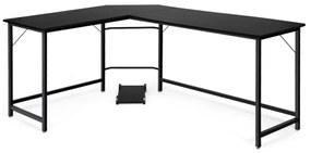 Mesa de computador de madeira em formato de L com apoio para os pés ajustável