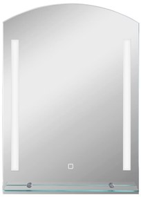 kleankin Espelho Casa de Banho com Luzes LED 70x50 cm Interruptor Tátil Iluminação Ajustável Função de Memória e Prateleira de Vidro Prata