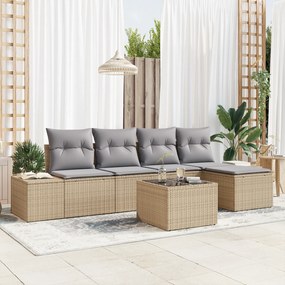 Conjunto de Sofá de Jardim de 6 Peças com Almofadas de Rattan Preto