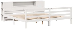 Cama com estante sem colchão 180x200 cm pinho maciço branco