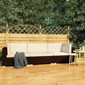 vidaXL 3 pcs conjunto sofás de jardim c/ almofadões vime PE castanho