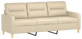 Sofá 3 lugares + almofadas decorativas 180 cm tecido cor creme