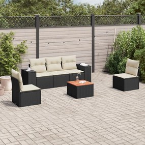 6 pcs conjunto sofás de jardim c/ almofadões vime PE preto
