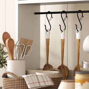 Armário de Cozinha Alto Móvel Auxiliar de Cozinha com 6 Ganchos para Chávenas 2 Portas de Vidro Prateleiras Abertas  80x40x152 cm Branco