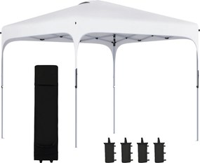 Outsunny Tenda Dobrável 2,5x2,5 m Tenda de Jardim para Festas e Campismo com Proteção UV50+ Altura Ajustável 4 Sacos de Areia e Bolsa de Transporte Branco | AOSOM Portugal