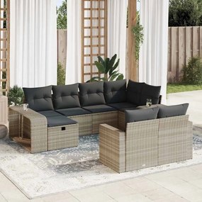 10 pcs conj. sofás jardim com almofadões vime PE cinzento-claro