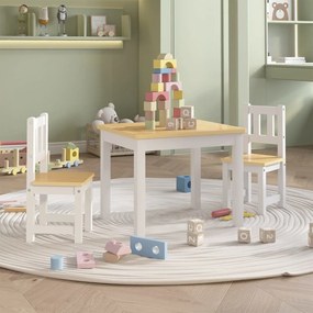 Conjunto Infantil de Mesa e 2 Cadeiras - Branco/Castanho - Design Nórd