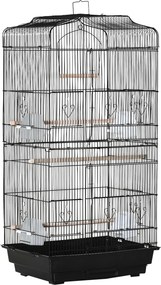 PawHut Gaiola para Passáros Gaiola de Metal com Portas 4 Comedouros 3 Poleiros Baloiço Bandeja Removível  46,5x35,5x92cm Preto | Aosom Portugal