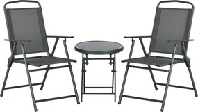 Outsunny Conjunto de Jardim 3 Peças com 2 Cadeiras 53.5x64x93 cm e Mesa de Café Ø45x50 cm, em Metal, Cinza Escuro | Aosom Portugal