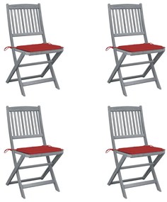 vidaXL Cadeiras exterior dobráveis c/ almofadões 4 pcs acácia maciça