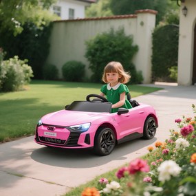 Carro Elétrico AUDI RS E-Tron GT 12V com 2 Motores Faróis LED Buzina Música USB 3-5km/h 103x58x41 cm Rosa