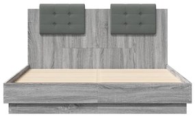 Estrutura de cama c/ cabeceira/luzes LED 120x190cm cinza sonoma