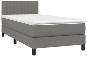 Cama box spring c/ colchão e LED 90x190 cm tecido cinza-escuro