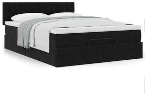 Estrutura de cama otomana com colchão 140x190 cm veludo preto
