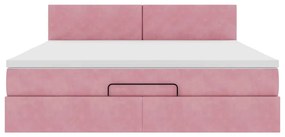 Estrutura de cama otomana com colchão 160x200 cm veludo rosa
